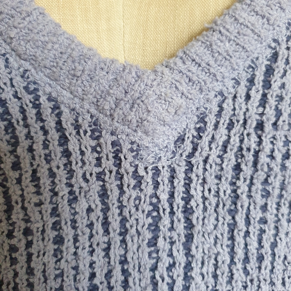 Free People High Low Purple Combo Textured V-Neck Relaxed Fit Comfy Sweater Sm - Picture 14 of 16